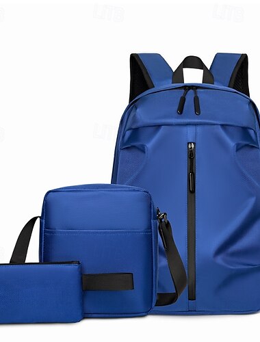  Men’s 3-Piece Black Backpack Set – Waterproof School Bag with Shoulder Bag & Pouch for College, Work & Travel