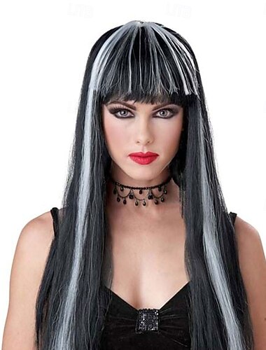  weiß-schwarze Hexenperücke für Damen – Kunsthaar, perfekt für Halloween, Cosplay &Hexenkostümpartys