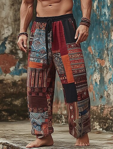 Per uomo Blocco di colori Patchwork Etico / africano Pantaloni Pantaloni Larghi Pantaloni casual Misura del girovita medio Vintage Retrò All'aperto Vacanza Coulisse elastica in vita Pantaloni tipo