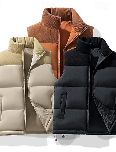  Herre Trekking-vest Dunvest Termisk vest Uden ærmer Vest Udendørs Hold Varm Vinter Lynlås Lomme Polyester Sort Kakifarvet Kaffe Jagt Fiskeri Klatring