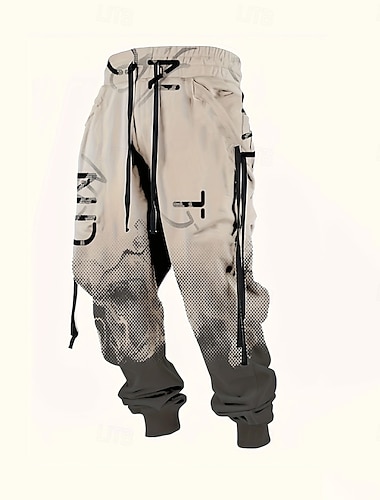  Herren Farbverlauf Buchstabendruck Jogginghose Hose Mittlere Taille Kordelzug Elastischer Bund Lässig Joggen Streetwear Trainieren Sportliche Jogginghose mit Taschen Frühling Herbst 3D-Druck Schwarz
