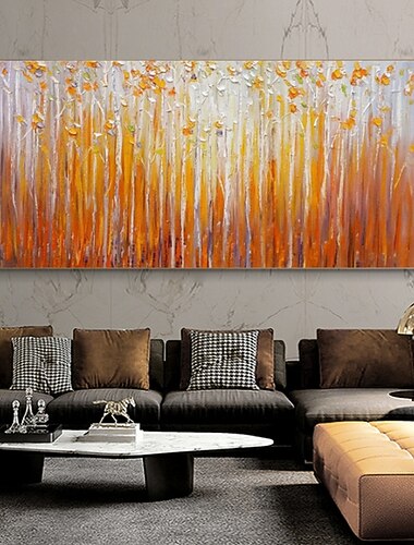  pictură în ulei lucrată manual pe pânză, decorațiune de perete, peisaj împădurit portocaliu abstract, pentru decor de casă, pictură laminată, fără ramă, neîntinsă