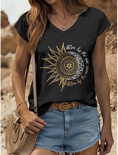  dame camisole singlet grafisk geometrisk måne vintage stilig klassisk ermeløs kortermet v-hals vanlig topper daglig ferieklær trykk svart hvit gul rød blå sommer vår