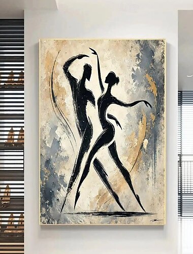  Pintura a óleo feita à mão em tela, arte de parede, decoração, personagem de dança abstrata simples para decoração de casa, moldura esticada, pintura pendurada/pintura enrolada sem moldura, não