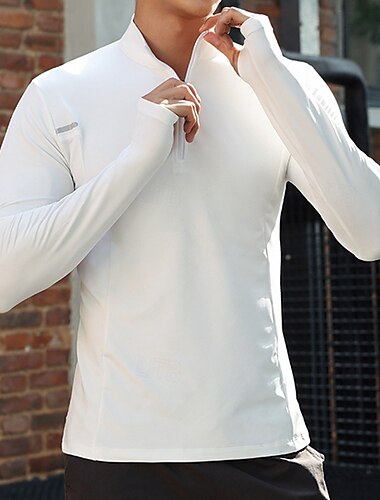 Herre Performance skjorte Sport-T-shirt Langærmet Høj krave Toppe Udendørs Hurtigtørrende Svedreducerende lugtdæmpende Åndbart Polyester Sort Hvid Blå Fiskeri Tennis Løb