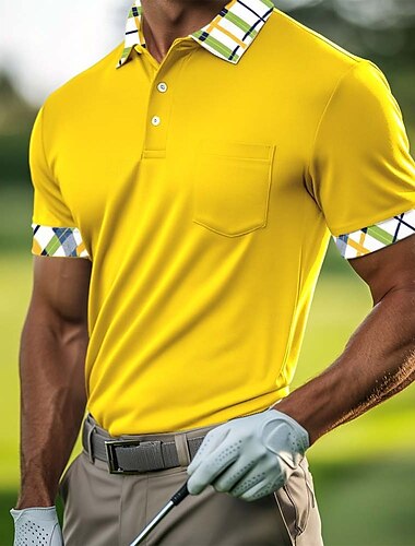  Per uomo Maglia da golf Polo Piqué Affari Casuale Classico Manica Corta Moda Essenziale Tinta unica Plaid Bottoni Estate Primavera Primavera & Autunno Vestibilità regolare Bianco Giallo Verde Blu