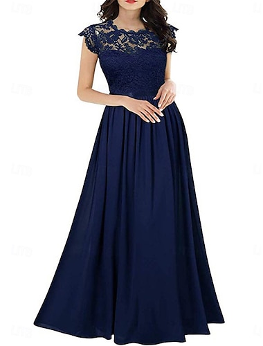  Per donna Abito Lungo Maxi Abito Abito in Pizzo Abito da Cocktail Abito da invitata a nozze Chiffon Elegante Moda Moderno All'aperto Cocktail party Vestibilità regolare Semplice Manica Corta Girocollo