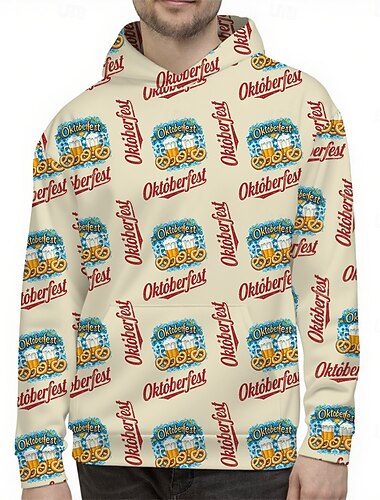  Oktoberfest Birra Pretzel Felpa con cappuccio Maglione bavarese Monaco Tedesco Grafico Per Per uomo Adulti Carnevale Birra Oktoberfest Stampa 3D Feste Casual Quotidiano