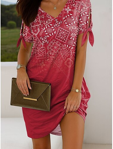  Femmes Mini Robe Robe Décontractée Robe T-Shirt Robe d'été Élégant Vacances ancien Épaules dénudées Coupe régulière A Ombre Graphique Géométrique Manche Courte Col en V Rouge Bleu Violet Vert Ét