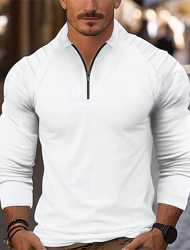  Men's Golf Shirt Golf Polos Shirts Work Casual Lapel Long Sleeve Basic Modern Plain Buttons Spring Fall Regular Fit Black White Pink Navy Blue Brown Army Green Golf Shirt