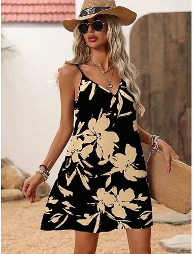  Per donna Mini Abito Vestito Estivo Abito a trapezio Abito Estivo Abito Sottoveste Vacanza Casual All'aperto Feste Quotidiano Vestibilità regolare Floreale Grafico Astratto Senza Maniche Scollo a V
