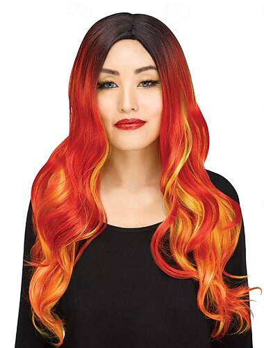  parrucca da diavolo ombré: capelli da diavolo neri e rossi infuocati per Halloween, cosplay, feste in maschera ed eventi di gioco di ruolo