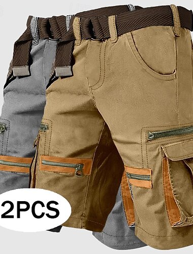  Herren Cargo-Shorts Shorts Strandshorts Freizeitshorts Mehrere Taschen Gerader Schnitt Gefälschte Tasche Einfach Komfort Knielang Outdoor Lässig Täglich Urlaub Mode Grün + grau Schwarz+Grau