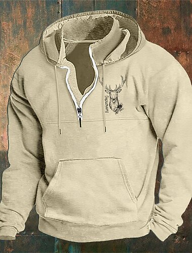  Per uomo Felpa con cappuccio Vino Blu marino Verde Cachi Grigio chiaro Con Cappuccio Ogni Tasca Frontale Zip a un quarto Quotidiano Ferie Uscire Poliestere Streetwear Casual Bavarese Autunno Inverno