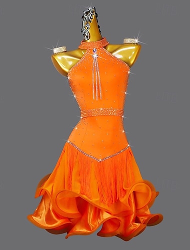  Baile Latino Vestido Cristal / Cristal Borla Corte Mujer Rendimiento Entrenamiento Sin Mangas Nailon