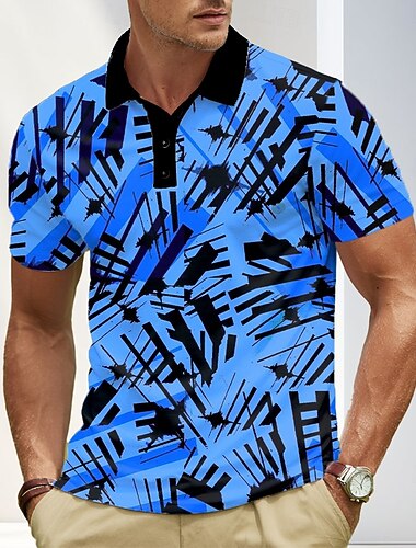  Voor heren Abstract Meetkundig Polo Korte mouw Poloshirt Revers Casual Sportkleding 3D-afdrukken Knop Zomer Geel blauw Paars