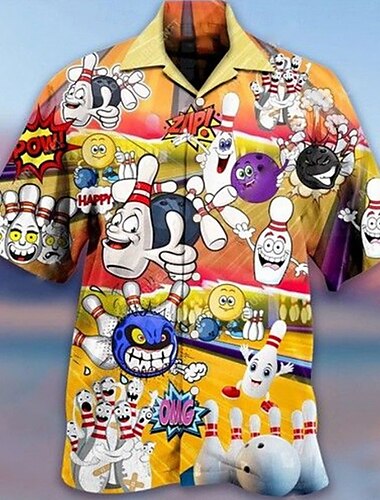  Per uomo Palla da bowling Camicia Camicia hawaiana Camicia Aloha Maniche corte Camicia Collo ripiegabile Tropicale Di tendenza Hawaiano Strada Informale Hawaiano Giallo Nero - rosso Rosso S M L