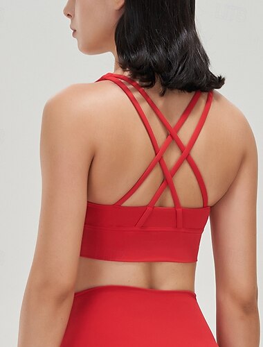  Mulheres Sutiã Esportivo Roupa-Interior Sustentação Média Sem Fio Acolchoado Cor Sólida / Simples Esporte Roupas Esportivas Rosa Vermelho Pilates Corrida Ioga