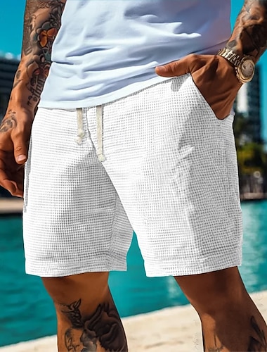  Homens Calções Waffle Shorts de moletom Shorts de praia Shorts de Corrida Shorts de Academia Cintura elástica Com Cordão Tecido Conforto Comprimento do joelho Ao ar livre Casual Diário Férias Estilo