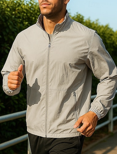  Herre Joggejakke Utejakke Lomme Langermet Topper treningsklær Vanntett Vindtett Lettvekt Pustende Treningsøkt Vandring Løp Sports Sportsklær Ensfarget Svart Lysegrå Grønn
