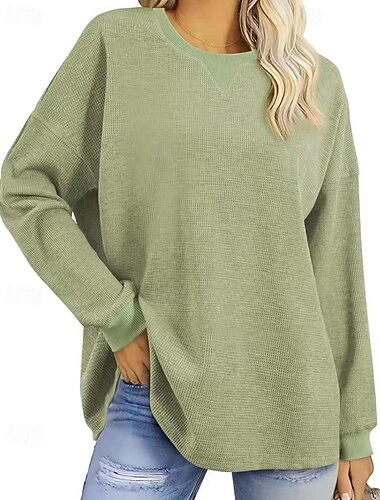  Damen Pullover Sweatshirt Sweatshirts Einfach Streetwear Lässig Langarm Rundhalsausschnitt Normale Oberteile Straße Ausgehen Patchwork Schwarz Weiß Grün Khaki Grau Herbst