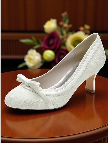  Elfenbeinfarbene Pumps mit Spitzenabsatz und Schleife für Damen – Brautschuhe im Flapper-Stil der 1920er Jahre für Bräute, formelle Anlässe und Gartenzeremonien