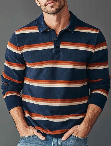  Pánské Horizontální pásky Rugby Polo Dlouhý rukáv Polo tričko Košile s límečkem Sportovní oblečení Na běžné nošení Škola Venkovní Oblečení na atletiku 3D tisk Jaro Podzim Zima Žlutá Vodní modr