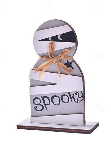  Estatuetas de bruxas e fantasmas de madeira para o Halloween, decorações de mesa pintadas à mão para exibição em festas assustadoras, decoração de casa para feriados e adereços para fotos