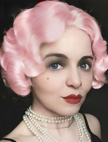  blonde Fingerwellenperücke für Frauen, kurze lockige Perücke im Stil der 1920er Jahre, natürliche synthetische hitzebeständige Faser, Haar für Cosplay, den täglichen Gebrauch