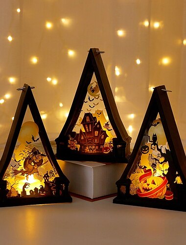  1 st 11,5 cm halloween pumpa slott häxa triangel prydnadslampa inomhus restaurang sovrum festatmosfär dekoration lampa hängande lykta