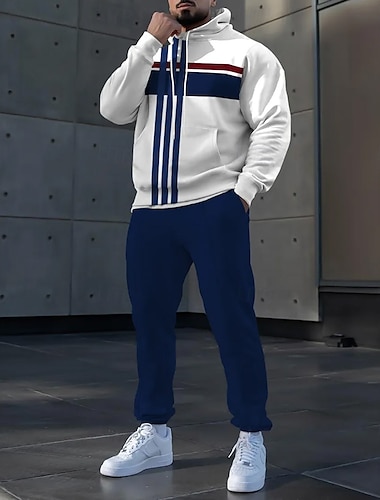  Per uomo A righe 2 pezzi Set di felpe 3D Tuta Felpa con Cappuccio Manica Lunga Pantaloni lunghi Con Cappuccio Casual Quotidiano Athleisure Stampa 3D Coulisse Con cappuccio Primavera Autunno Inverno