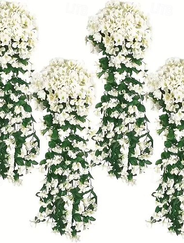  Confezione da 4 fiori artificiali pendenti, ghirlanda di glicine finto per interni ed esterni, giardino, patio, veranda, decorazioni per la casa, piante pendenti viola per tutte le stagioni.