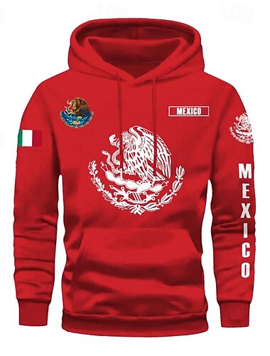  Męskie Bluza z Kapturem Czarny Rumiany róż Czerwony Niebieski Zielony Kaptur Graficzny Flaga Kieszeń Ściągana na sznurek Przednia kieszeń Sport i turystyka Codzienny Święto Poliester Moda miejska