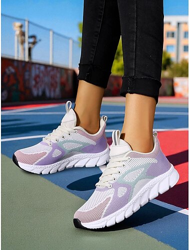  أحذية رياضية نسائية ملونة من نسيج Flyknit - أحذية جري عصرية لتمارين الصالة الرياضية والركض في الحدائق والمظهر الرياضي العصري