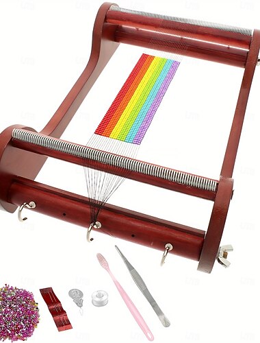  Zestaw do tkania koralików drewnianych 10*8*2,7 cala Narzędzia do tworzenia biżuterii z koralików zawierają nici, pęsetę, koraliki, narzędzie do tworzenia biżuterii, służące do tworzenia bransoletek,