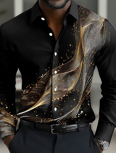  Herren Geometrisch Farbverlauf Wellen Hemd Knopfhemd Lässiges Hemd Langarm Modisch lässig Urlaub Täglich Streetwear Sommer Frühling Umlegekragen 3D-Druck Hemden mit Kragen Schwarz