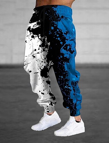  Homens Bloco de cor Respingo de tinta Calças Esportivas Corredor Calças Cintura Média Cintura elástica com cordão Casual Corrida Streetwear Dar certo Calça de moletom esportiva com bolsos Primavera