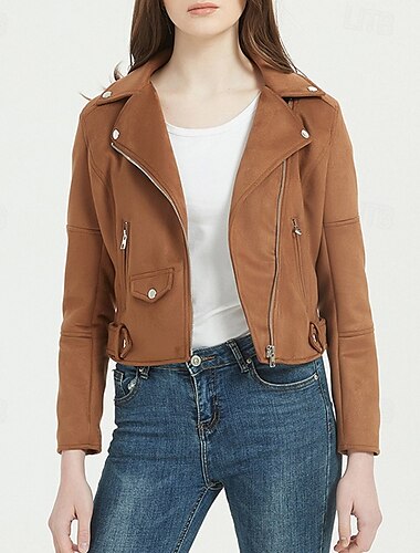  Women's Casual Jacket Suede Vest Windproof Warm Zipper Pocket Fashion Modern Casual Solid Color Going out Weekend Zipper Regular Peaked Lapel Regular Fit Long Sleeve Outerwear Black Red Sky Blue Fall