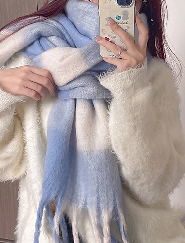  Per donna Sciarpa rettangolare Sciarpe da donna Streetwear Quotidiano Data Vino Blu Arancione Sciarpa Plaid