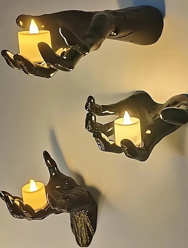  3 יחידות קישוטי קיר ליל כל הקדושים ידיים מצמררות מחזיק נרות קיר תליית וו אוסף רפאים מפחידים יד אחסון מדף דקור
