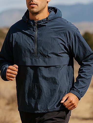  Męskie Běžecká bunda Kurtka Outdoorowa Kurtka z kapturem Kieszeń Ściągana na sznurek Długi rękaw Top Athleisure Ochrona przed słońcem Odporność na wiatr Odprowadza wilgoć Oddychający Wędkarstwo