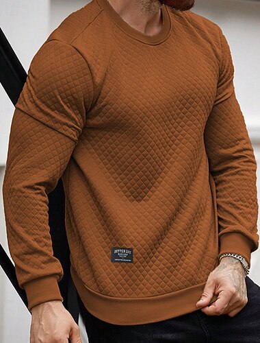  Voor heren Sweatshirt Zwart Khaki Donkergrijs Koffie Strakke ronde hals Effen Jacquard Geribd Met Textuur Brei-textuur Sport & Outdoor Dagelijks Feestdagen Polyester Streetwear Basic Casual Lente