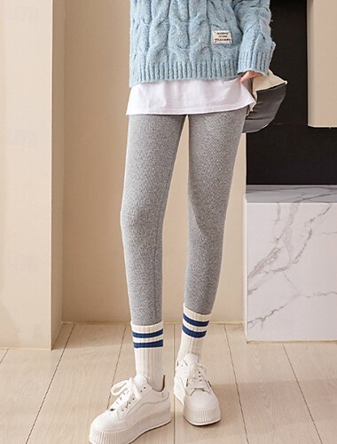  Damen Stoffhosen Leggings Streetwear Lässig Volle Länge Natürliche Taille Einfach Elastischer Bund Bequem Outdoor Urlaub Ferien Dunkelgrau Schwarz Hellgrau Winter Normale Passform