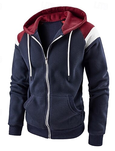  Per uomo Felpa con cappuccio Felpa con cappuccio a zip intera Felpa con cappuccio in pile Felpa con cappuccio foderata in pile Nero Rosso Blu marino Beige Grigio Con Cappuccio Semplice Patchwork