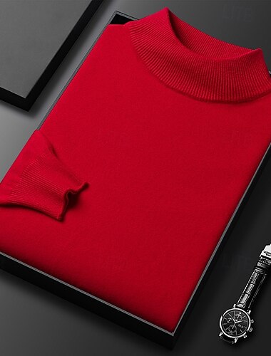  Homme Pull Pull Tricoté Côtelé Tricoter Hauts Réguliers Tricoté Uni Col haut Mode Basique Vacances Tenue quotidienne Vêtement Tenue Automne Hiver Chameau Vin S M L