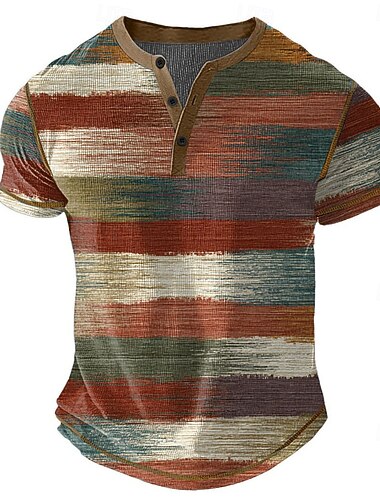  Hombre Graphic Abstracto Henley Shirt Camiseta de gofres Manga Corta Diario Retro Antiguo Clásico Deporte Casual Festivos Primavera verano Todas las Temporadas Marrón Oscuro Azul cielo Azul Oscuro