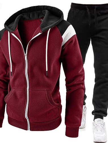  Per uomo Tuta da Ginnastica Set di abiti Set di felpe con cappuccio Felpa con Cappuccio All'aperto Quotidiano Sportivo Tasca Coulisse Blocco di colori Nero Rosso Blu marino Poliestere Abbigliamento