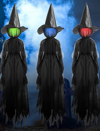  3-pack häxor Halloween-dekorationer utomhus, 1,8 meter upplysta häxpålar med färgbyte, naturlig storlek läskig häxtrio Halloween-rekvisita för gräsmatta och gravfest