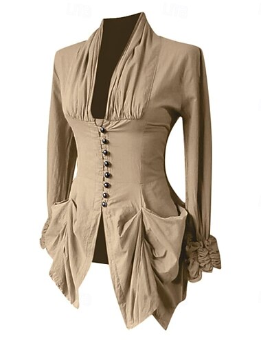  Rokoko Victoriansk Kostymer i middelalderstil Bluse / Skjorte Korsett Vampyrer Maria Antonietta Elven Blonde Ensfarget Kostyme Dame fantasi Royal Steampunk Halloween Karneval Maskerade Ytelse Fest