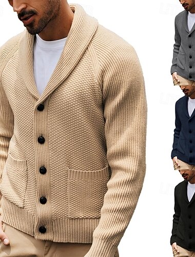  Pánské Svetr Šaty svetr Svetr Cardigan Svetr na zip Pletený svetr Rýhovaný Plést Běžné topy Pletený Rýhovaný Bez vzoru Šálový límec Módní Přehozy přes ramena Ležérní Denní nošení Oblečení Podzim Zima